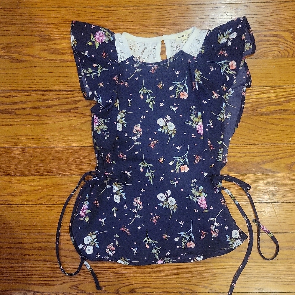 Monteau Navy Floral Lace Blouse